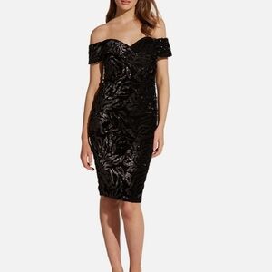 Bardot womens black velvet sequin off the shoulder back zip dress 6/S NWT